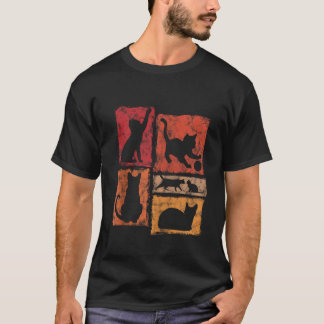 Camiseta Gráfica de Gatos Retro con Poses Típicas para Homb