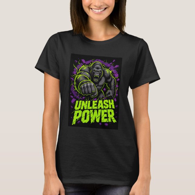 Camiseta gráfica de gorila de poder desatado (Anverso)