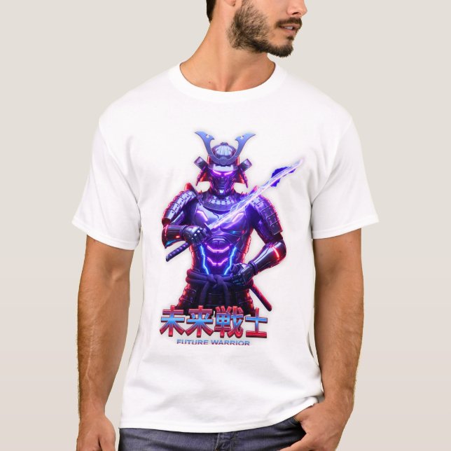 Camiseta Gráfica de Guerrero Samurái de Neón (Anverso)