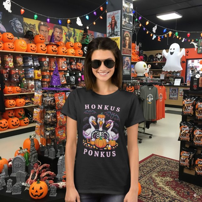 Camiseta Gráfica de Halloween con calabaza de oca negra par (Subido por el creador)