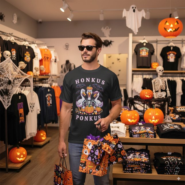 Camiseta Gráfica de Halloween con calabaza de oca negra par (Subido por el creador)