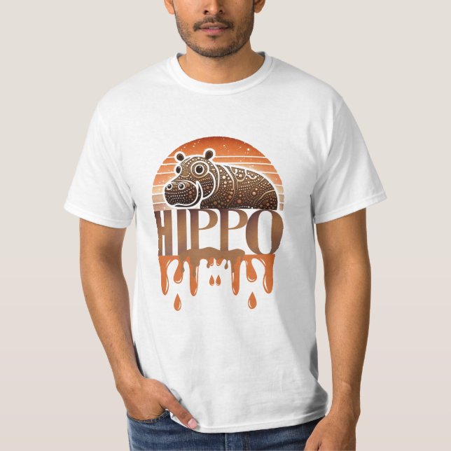 Camiseta Gráfica de Hipopótamo Encantado Rústico (Anverso)