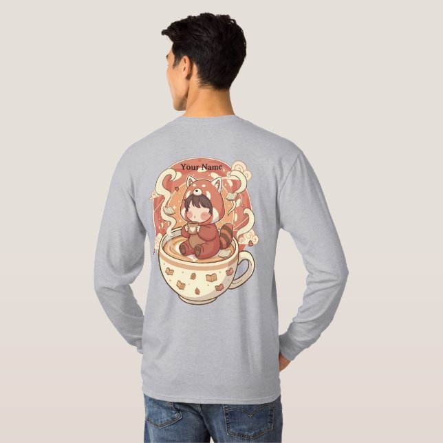 Camiseta gráfica de hombre de café de panda rojo a (Reverso completo)