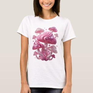 Camiseta Gráfica de Hongos Rosados en Negrita