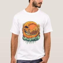 Camiseta gráfica de la aldea quemándose con luna e