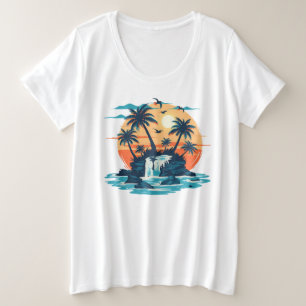 Camiseta gráfica de la cascada tropical del atarde