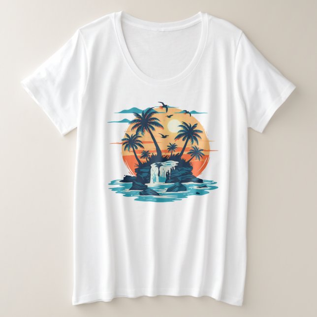 Camiseta gráfica de la cascada tropical del atarde (Anverso del diseño)