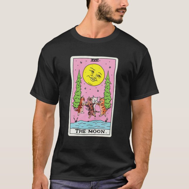 Camiseta Gráfica De La Tarjeta Tarot Crescent Moon Y Cat Sq (Anverso)