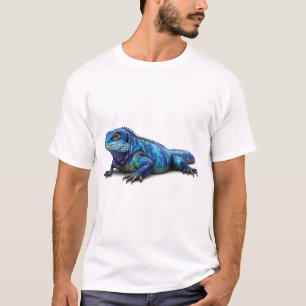Camiseta gráfica de lagarto iguana azul vibrante