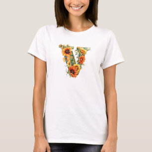 Camiseta gráfica de letra V de girasol para mujere
