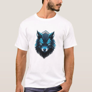 Camiseta gráfica de lobo cibernético azul