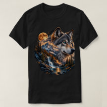 Camiseta gráfica de lobo majestuoso bajo la luna l