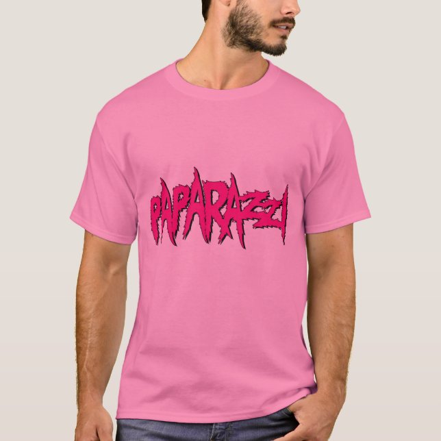 Camiseta gráfica de los paparazzis unisex rosados (Anverso)