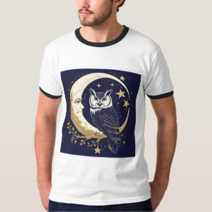 Camiseta gráfica de luna creciente de búho místico