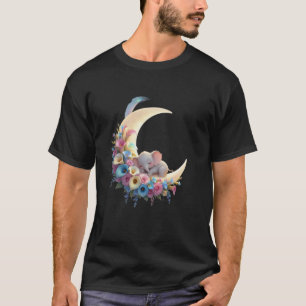Camiseta gráfica de luna creciente floral y elefan