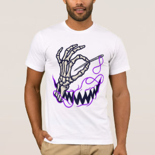 Camiseta gráfica de mano de esqueleto con aguja e