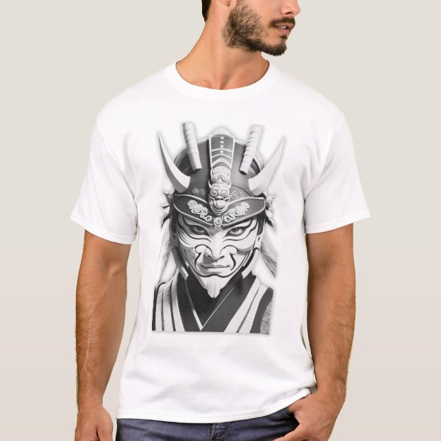 Camiseta Gráfica de Máscara de Samurái Negro (Anverso)