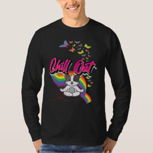 Camiseta Gráfica de meditación de felino corto
