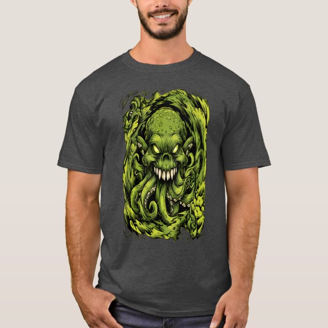 Camiseta gráfica de monstruo con tentáculo verde e (Anverso)