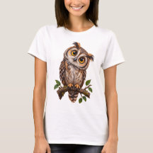 Camiseta gráfica de mujer con búho lindo en rama