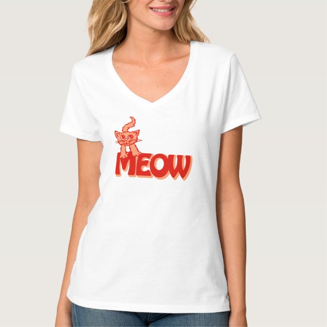 Camiseta gráfica de naranja rojo de Meow cat (Anverso)