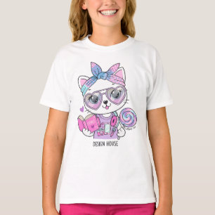 Camiseta gráfica de niña gato linda y trendy