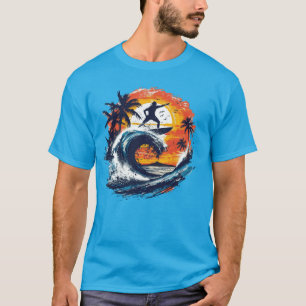 Camiseta gráfica de ola de surf al atardecer