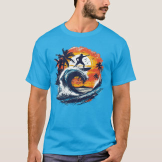 Camiseta gráfica de ola de surf al atardecer