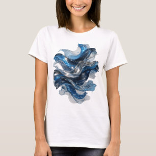 Camiseta gráfica de onda de agua plateada que llam