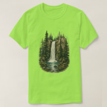 Camiseta gráfica de paisaje de cascada en el bosqu