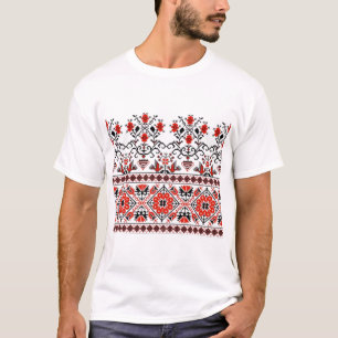 Camiseta Gráfica de Patrimonio Eslavo Bordado Cruz