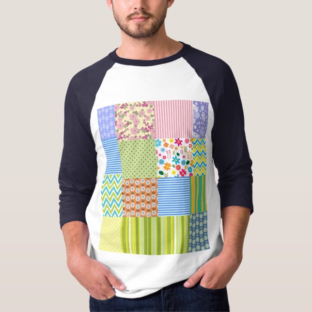 Camiseta gráfica de patrón de patchwork colorido (Anverso)