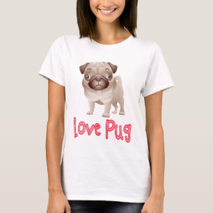 Camiseta gráfica de perro de pug de amor