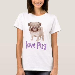 Camiseta gráfica de perro de pug de amor