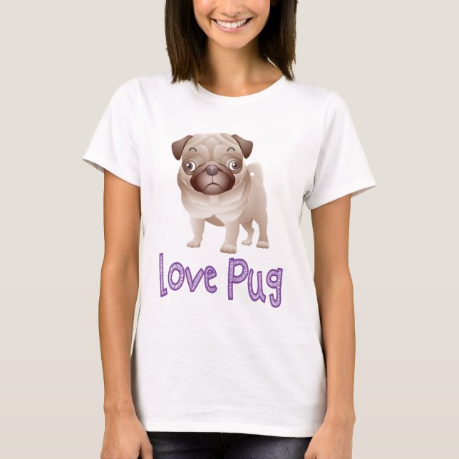 Camiseta gráfica de perro de pug de amor (Anverso)