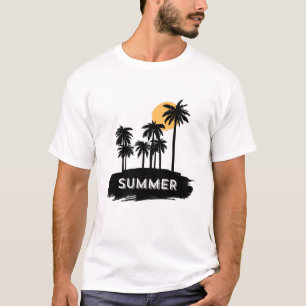Camiseta Gráfica de playa con silueta de palmeras de verano