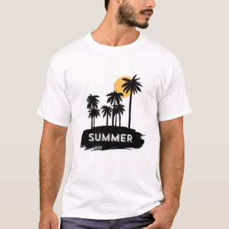 Camiseta Gráfica de playa con silueta de palmeras de verano