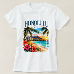 Camiseta Gráfica de playa tropical de Honolulu Hawaii