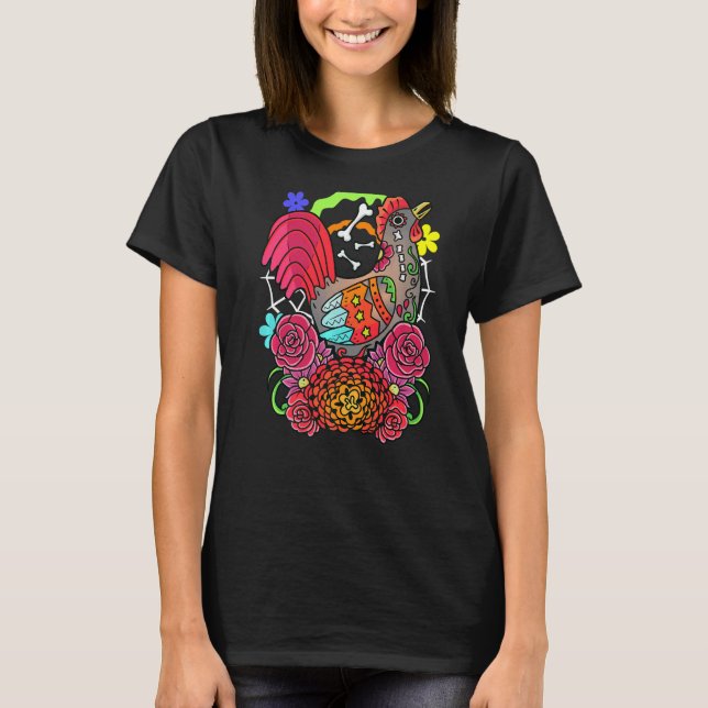 Camiseta Gráfica de pollo gallo Dia De Los Muertos (Anverso)