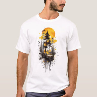 Camiseta gráfica de puesta de sol en el bosque dor