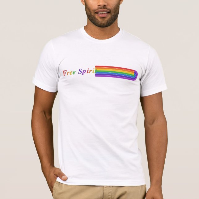 Camiseta gráfica de rayas retro arcoíris Espíritu  (Anverso)