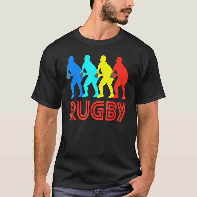 Camiseta Gráfica de rugby de arte pop de medio retro (Anverso)