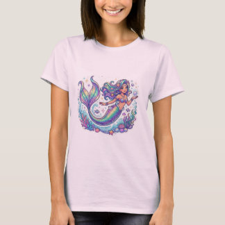 Camiseta gráfica de sirena mística pastel | Oceano