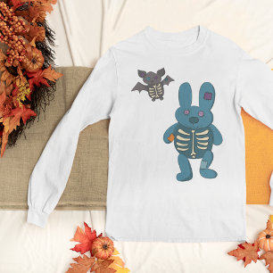 Camiseta Gráfica de Skeleton Rabbit y Bat Cute Halloween