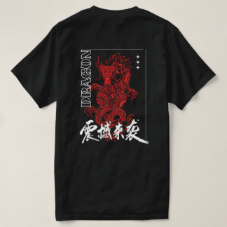 Camiseta gráfica de Streetwear japonés Dragón Rojo
