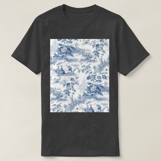 Camiseta Gráfica de tocador de la Chinoiserie azul en polvo (Diseño del anverso)