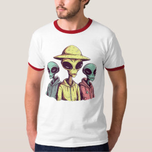 Camiseta gráfica de trío de alienígenas geniales –