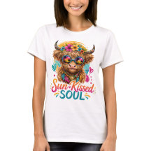 Camiseta gráfica de vaca de las Tierras Altas boho