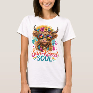 Camiseta gráfica de vaca de las Tierras Altas boho