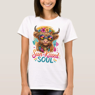 Camiseta gráfica de vaca de las Tierras Altas boho